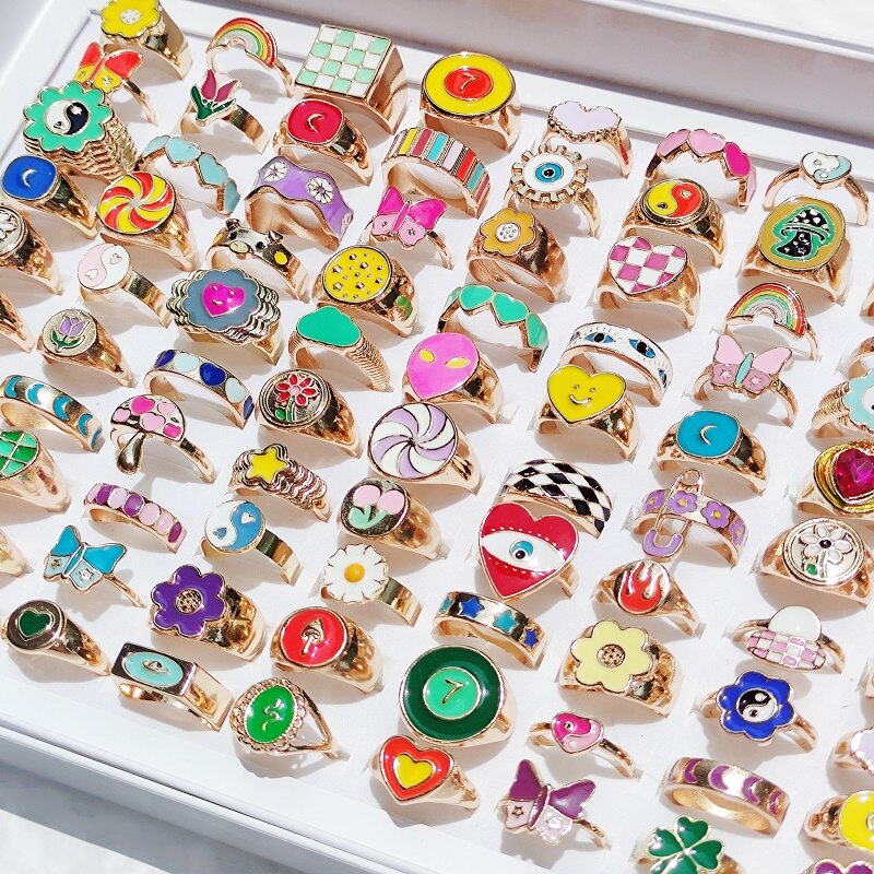 30Pcs/Lot Trendy Colorful Tai Chi Butterfly Heart Rings For Women