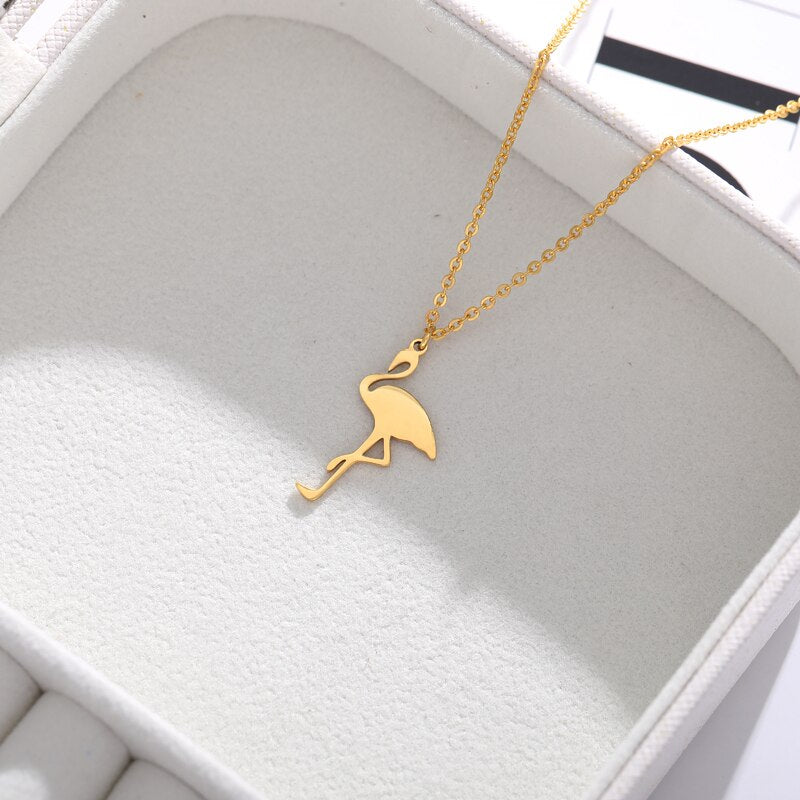 Cute Flamingo Choker Necklaces For Women Stainless