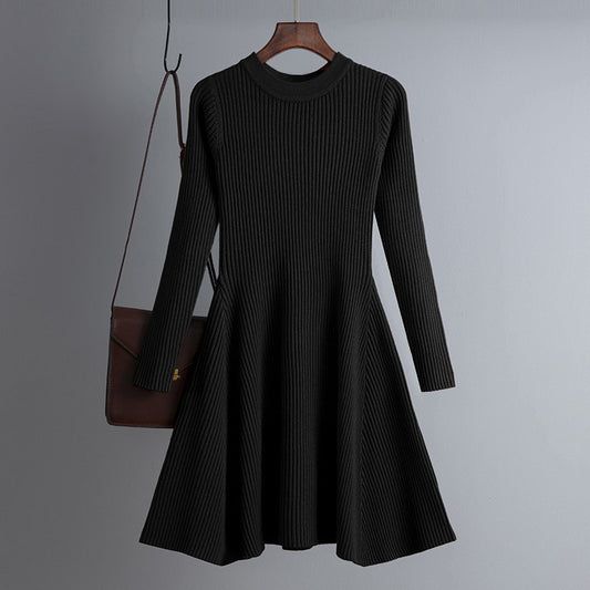 Simple Basic Autumn Winter A-line Thick Sweater Dress Women Elegant