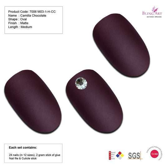 False Nails by Bling Art Brown Matte Oval Medium Fake Acrylic Tips