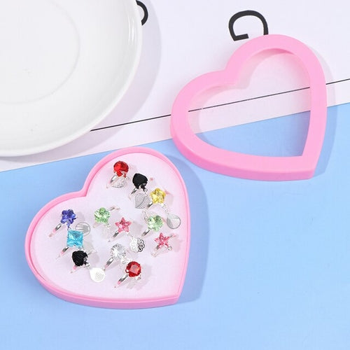 10pcs Children Kids Little Girl Gift Jewelry Adjustable Rings In Box