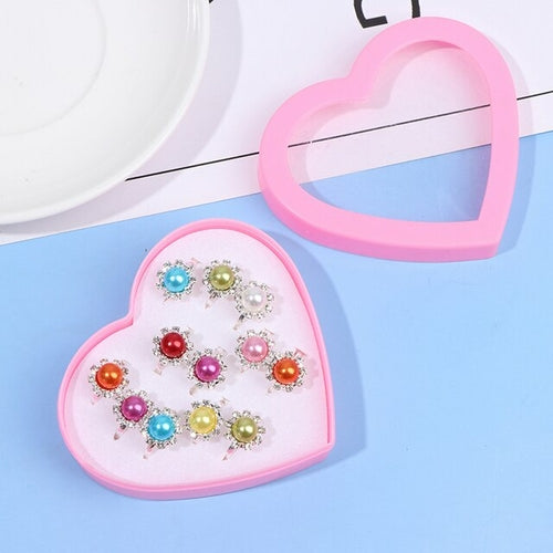 10pcs Children Kids Little Girl Gift Jewelry Adjustable Rings In Box