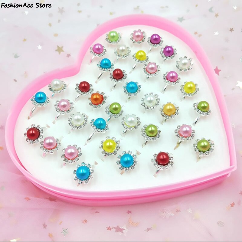10pcs Children Kids Little Girl Gift Jewelry Adjustable Rings In Box