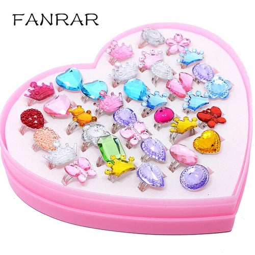 12/36pcs Children Mix Colorful Rhinestone Gem Rings Cute Jewelry