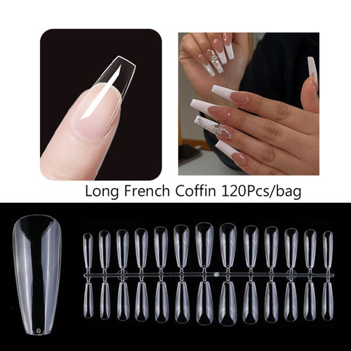 120Pcs Full Cover Press On Nail Tips Stiletto Almond Square Coffin