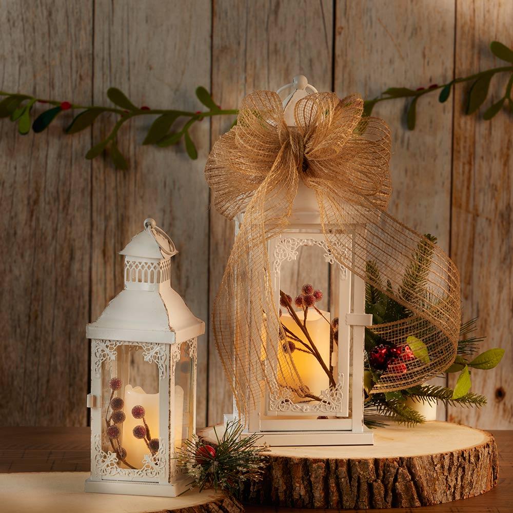 Antique White Ornate Lantern - Medium