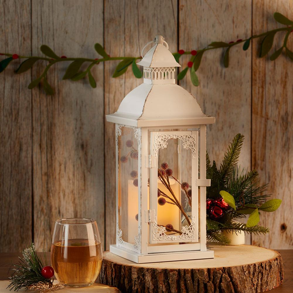 Antique White Ornate Lantern - Medium