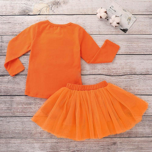 Halloween Set Two-piece Summer Girl Set Orange Round Neck Halloween