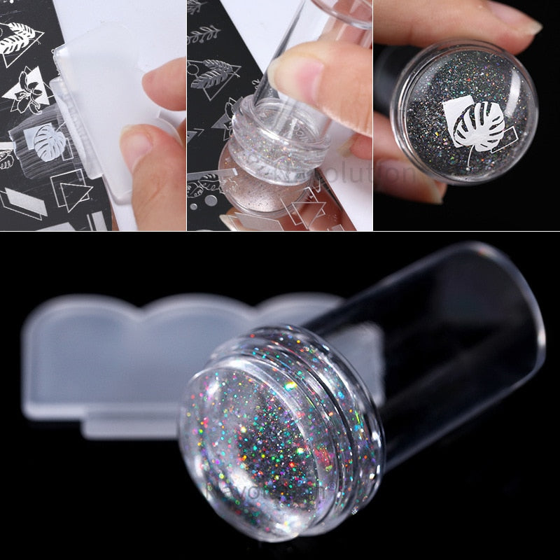 1set Mini Transparent Jelly Nail Art Stamper Scraper Set Diy Polish