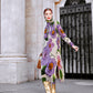 2022 Winter Casual Floral Knited Turtleneck Sweater Dress Autumn