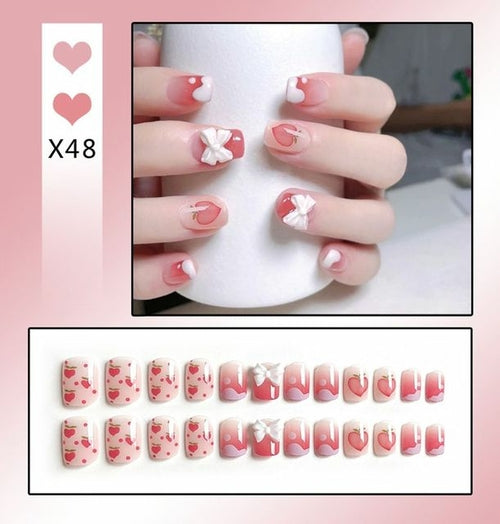 24pcs/box Sweet Short Round/square Head False Nail Art Full Cover