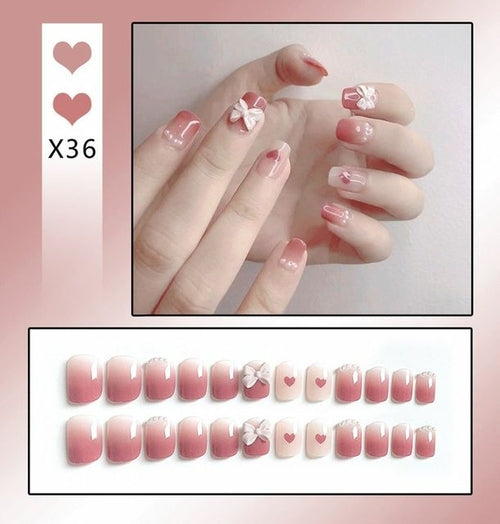 24pcs/box Sweet Short Round/square Head False Nail Art Full Cover