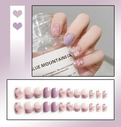 24pcs/box Sweet Short Round/square Head False Nail Art Full Cover