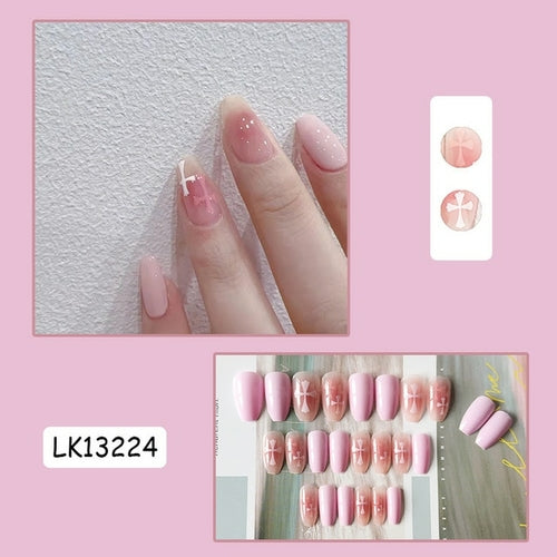 24pcs/box Sweet Short Round/square Head False Nail Art Full Cover