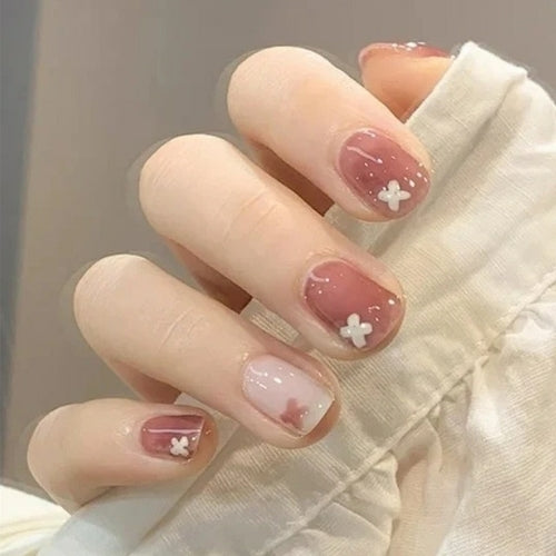 24pcs/box Sweet Short Round/square Head False Nail Art Full Cover