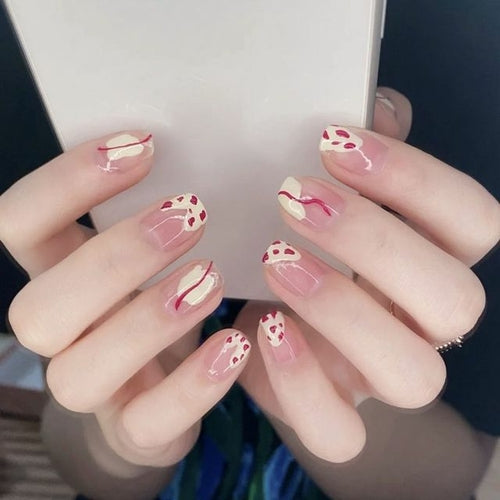 24pcs/box Sweet Short Round/square Head False Nail Art Full Cover