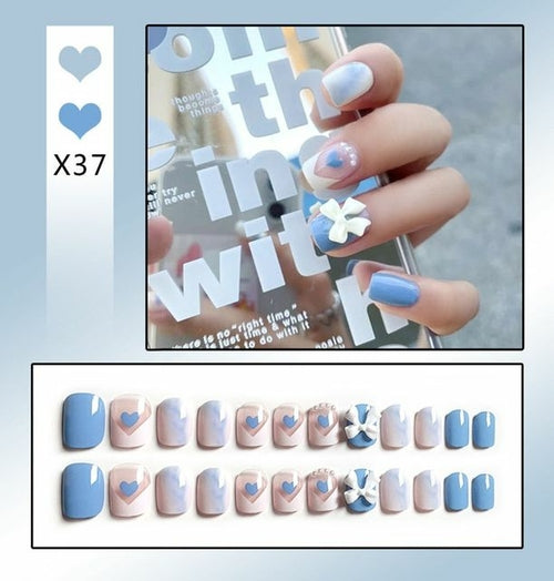24pcs/box Sweet Short Round/square Head False Nail Art Full Cover