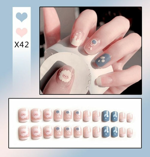 24pcs/box Sweet Short Round/square Head False Nail Art Full Cover