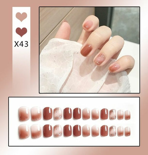 24pcs/box Sweet Short Round/square Head False Nail Art Full Cover