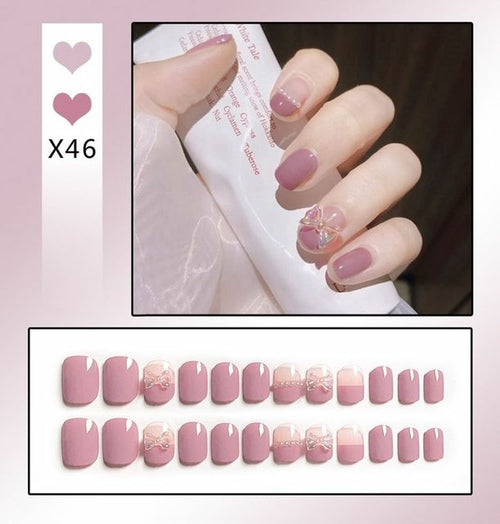 24pcs/box Sweet Short Round/square Head False Nail Art Full Cover