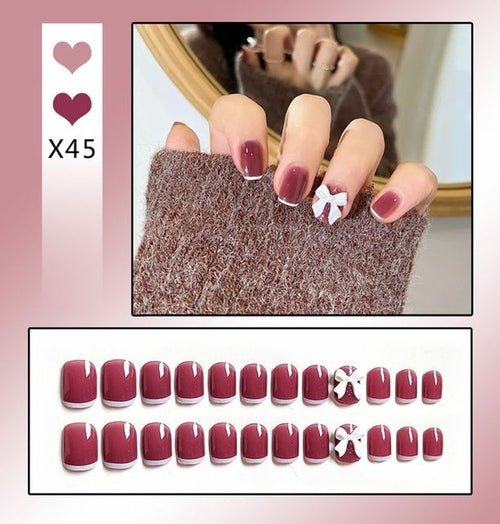 24pcs/box Sweet Short Round/square Head False Nail Art Full Cover