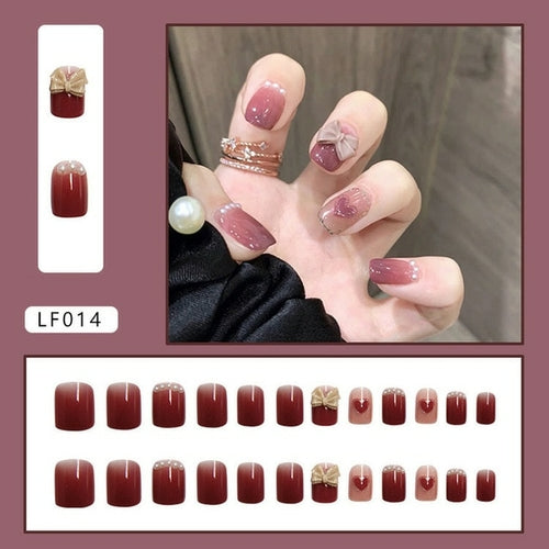24pcs/box Sweet Short Round/square Head False Nail Art Full Cover