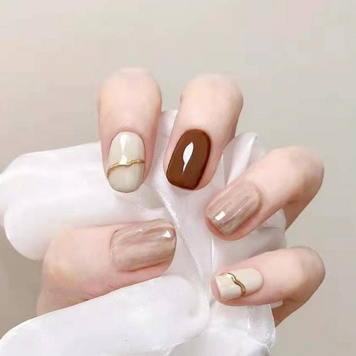 24pcs/box Sweet Short Round/square Head False Nail Art Full Cover