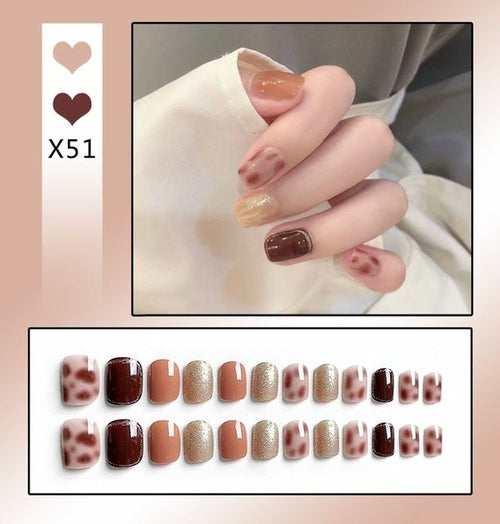 24pcs/box Sweet Short Round/square Head False Nail Art Full Cover
