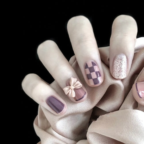 24pcs/box Sweet Short Round/square Head False Nail Art Full Cover