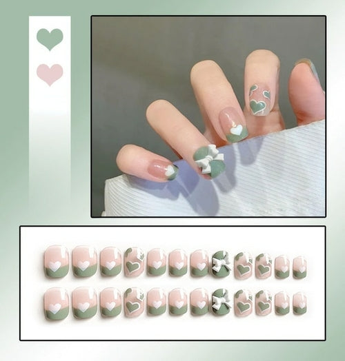 24pcs/box Sweet Short Round/square Head False Nail Art Full Cover