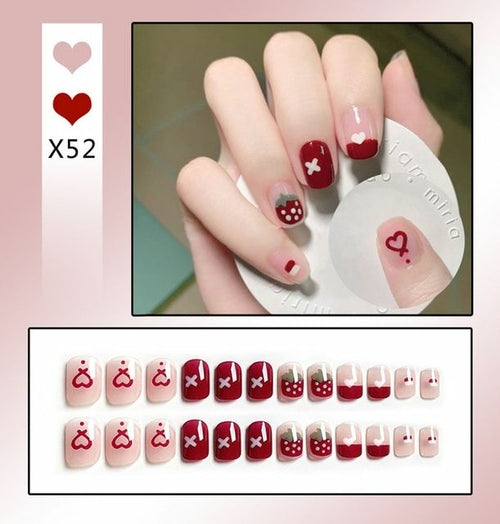 24pcs/box Sweet Short Round/square Head False Nail Art Full Cover