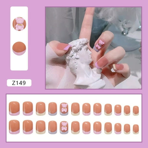 24pcs/box Sweet Short Round/square Head False Nail Art Full Cover
