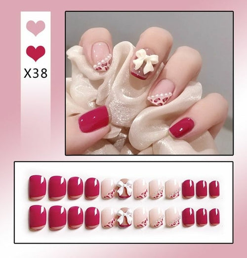 24pcs/box Sweet Short Round/square Head False Nail Art Full Cover