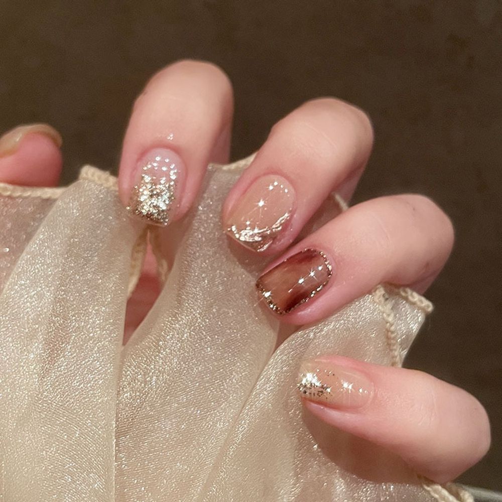 24pcs/box Sweet Short Round/square Head False Nail Art Full Cover
