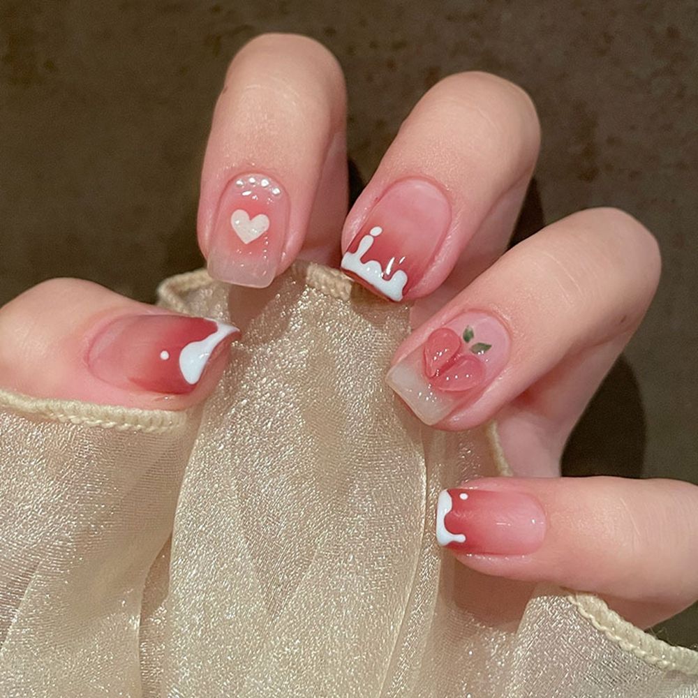 24pcs/box Sweet Short Round/square Head False Nail Art Full Cover