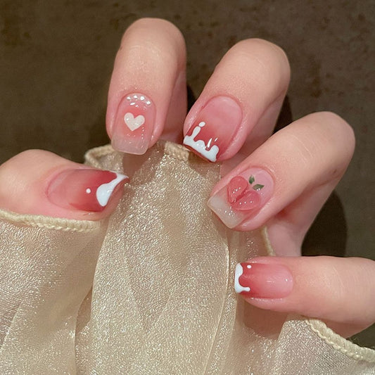 24pcs/box Sweet Short Round/square Head False Nail Art Full Cover