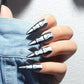 24Pcs Long Coffin False Nails Halloween Fire Designs Wearable French