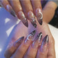 24Pcs Long Coffin False Nails Halloween Fire Designs Wearable French