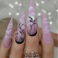 24Pcs Long Coffin False Nails Halloween Fire Designs Wearable French