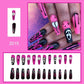 24Pcs Long Coffin False Nails Halloween Fire Designs Wearable French