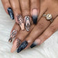 24Pcs Long Coffin False Nails Halloween Fire Designs Wearable French
