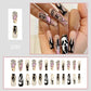 24Pcs Long Coffin False Nails Halloween Fire Designs Wearable French