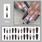 24Pcs Long Coffin False Nails Halloween Fire Designs Wearable French
