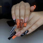 24Pcs Long Coffin False Nails Halloween Fire Designs Wearable French