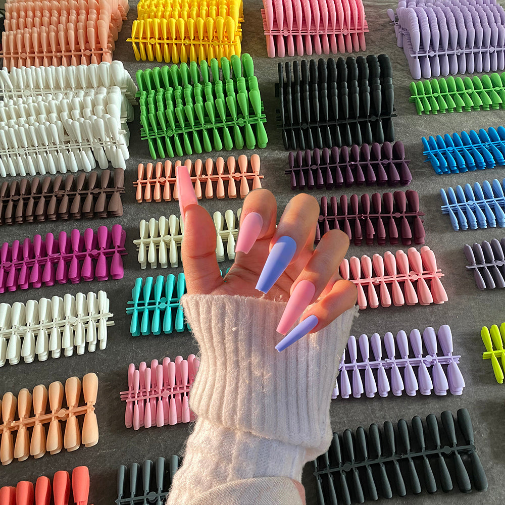 24pcs Mix Colors Matte Super Long Coffin False Nail Ballet Press On