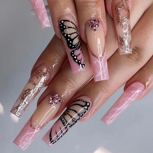 24pcs artifical nails with glue fake nail tips with design Detachable