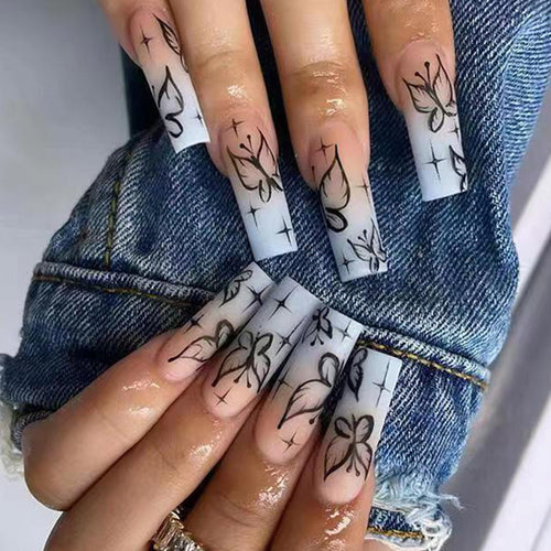 24pcs artifical nails with glue fake nail tips with design Detachable