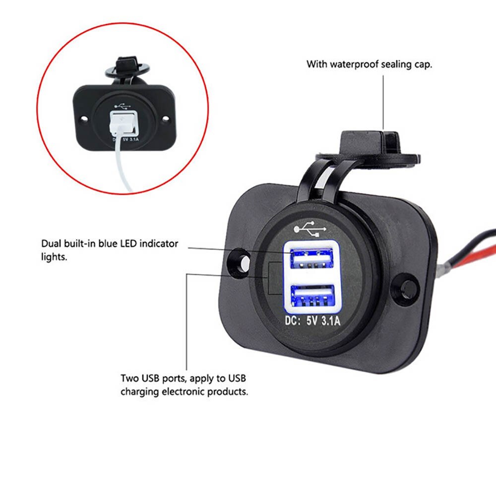 3.1A Waterproof Dual USB Port Charger Socket