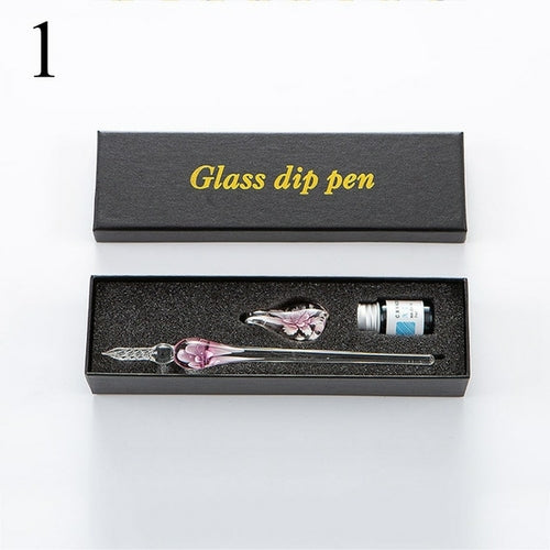 3/7/15 Pcs Glass Pen Set 7ml Colors Ink Floral Crystal Glass Dip Pen