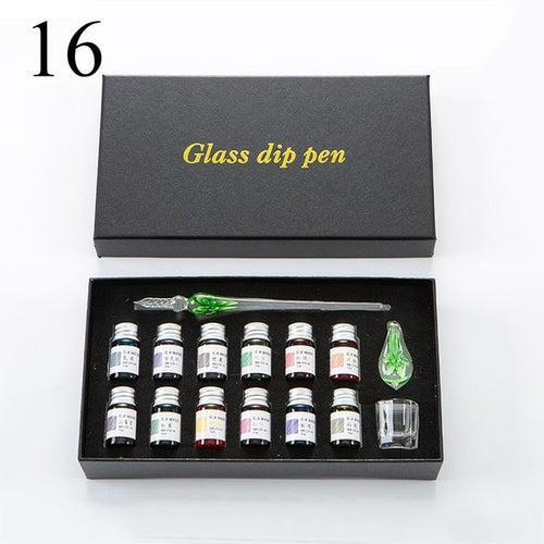 3/7/15 Pcs Glass Pen Set 7ml Colors Ink Floral Crystal Glass Dip Pen